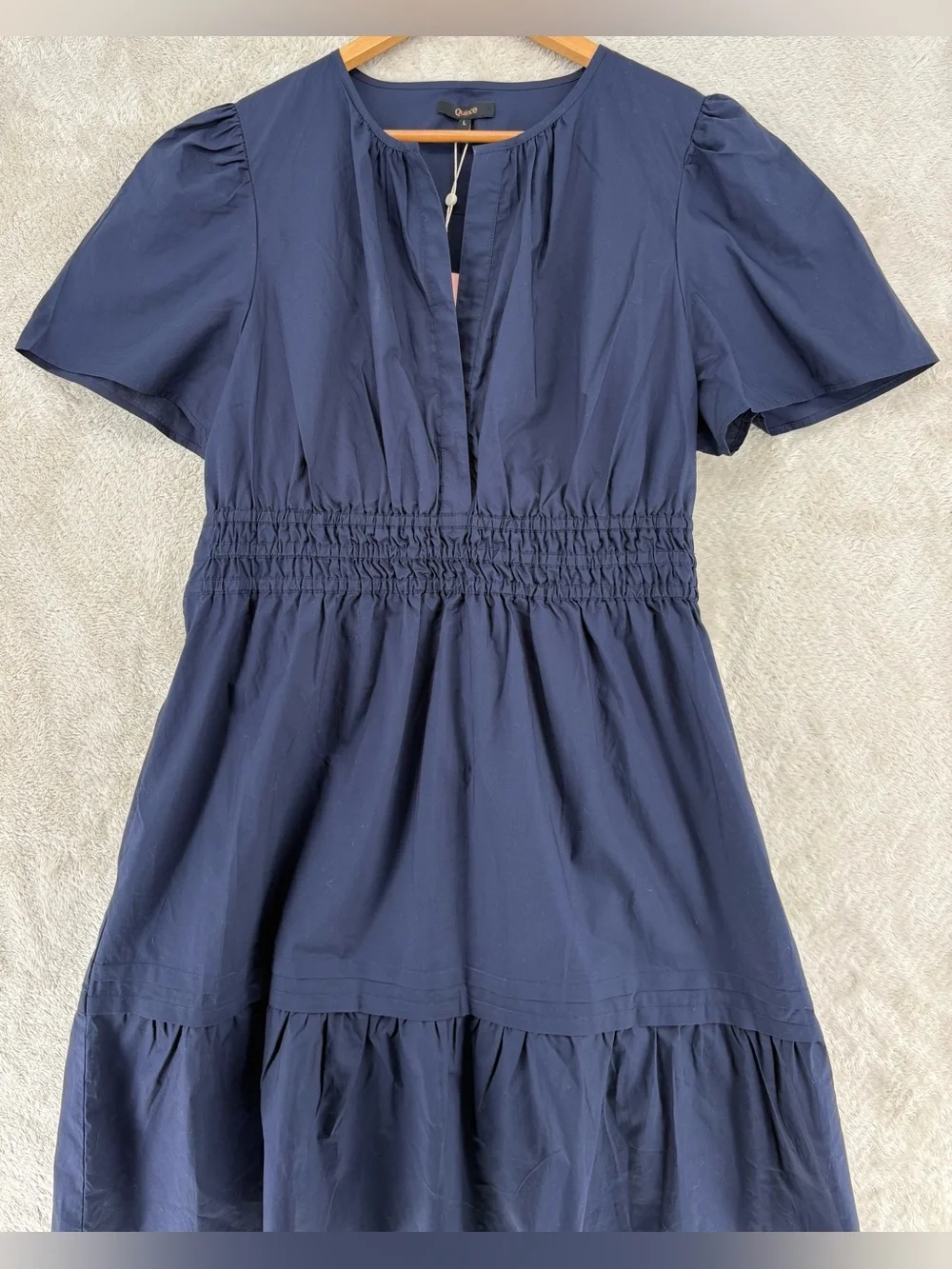 NWT Quince 100% Organic Cotton Poplin Tiered Mini Dress-Navy - Picture 3 of 9